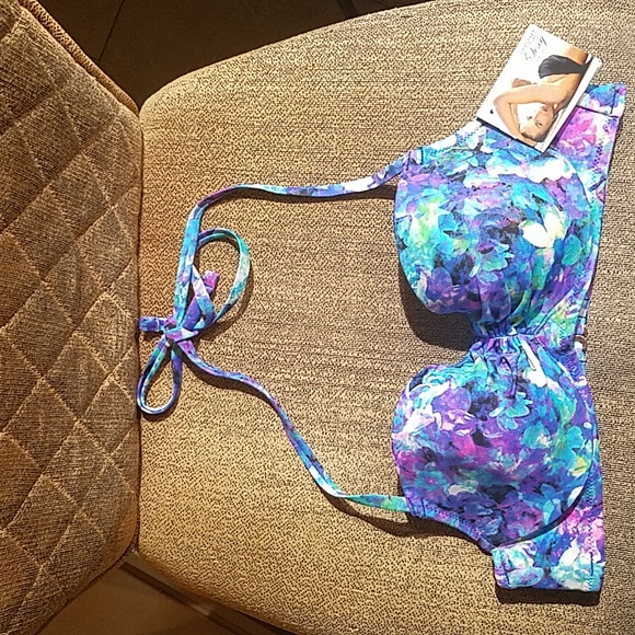 Smart & Sexy Multicolor Tropical Floral Print Halter Swim Bikini Top NWT - Picture 1 of 4
